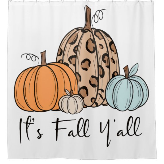 トレンディな秋のかぼちゃ | “It’s Fall Y’all” 引用 シャワーカーテン (正面)