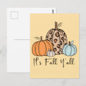 トレンディな秋のかぼちゃ | “It’s Fall Y’all” 引用 ポストカード (正面/裏面)