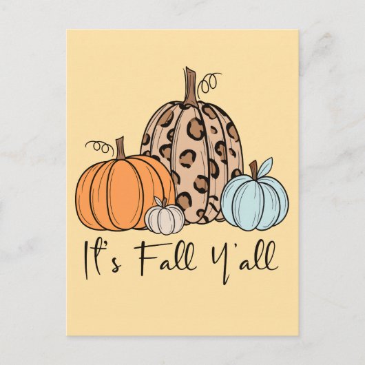 トレンディな秋のかぼちゃ | “It’s Fall Y’all” 引用 ポストカード (正面)