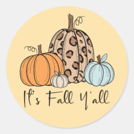 トレンディな秋のかぼちゃ | “It’s Fall Y’all” 引用 ラウンドシール