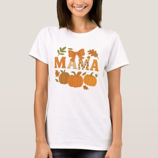 トレンディな秋のママヒョウ柄カボチャ Tシャツ (正面)