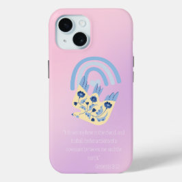 トレンディな聖書の民芸調のハトのデザインがカラフルなボヘミアン・レインボーと共に iPhone 15ケース