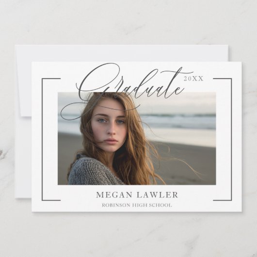 トレンディな脚本卒業パーティー招待写真カード 招待状 (正面)