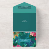 トレンディな花の水彩トロピカルグリーンウェディング オールインワン招待状 (外側)