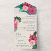 トレンディな花の水彩トロピカルグリーンウェディング オールインワン招待状 (内側)
