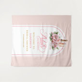 トレンディな花びらとプロセッコのウェディングシャワーの背景 タペストリー (正面(横))