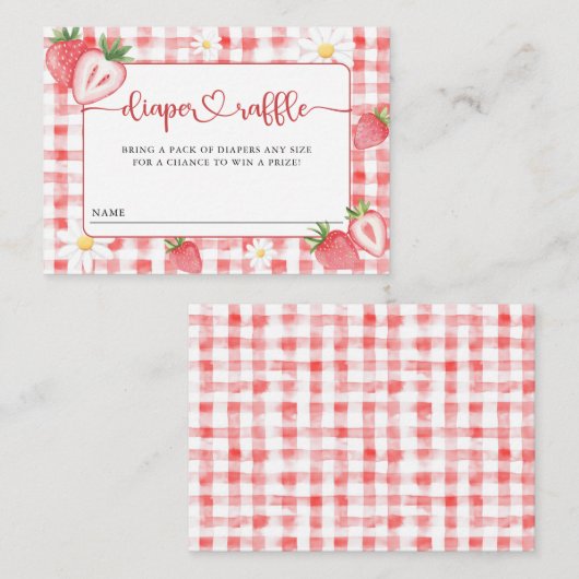 トレンディな草原のストロベリー ベイビー シャワー おむつラッフル エンクロージャーカード (正面/裏面)