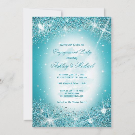 トレンディな輝きの星たち 青いターコイズの雲の空 招待状 (裏面)