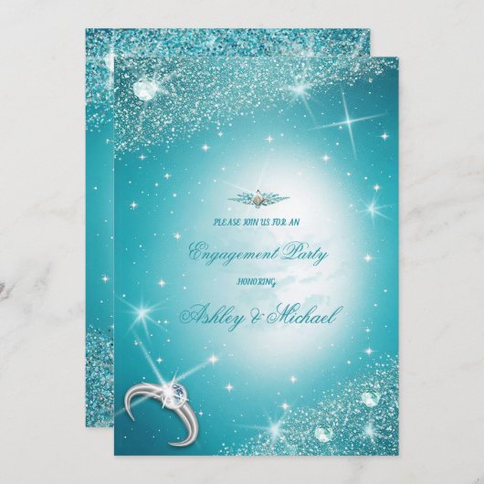 トレンディな輝きの星たち 青いターコイズの雲の空 招待状 (正面/裏面)