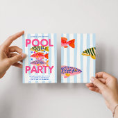 トレンディな魚のプールパーティーの夏の誕生日 招待状