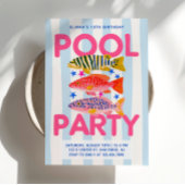 トレンディな魚のプールパーティーの夏の誕生日 招待状