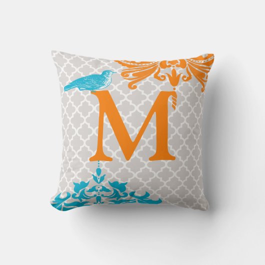 トレンディな鳥の珊瑚アクアモノグラム モロッコのタイル クッション (正面)