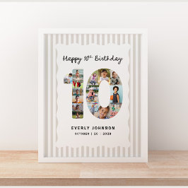 トレンディな10歳の誕生日数字の写真コラージュ(16x20インチ) ポスター
