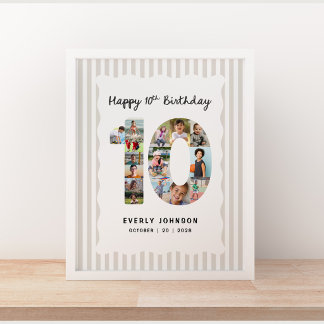 トレンディな10歳の誕生日数字の写真コラージュ(16x20インチ) ポスター
