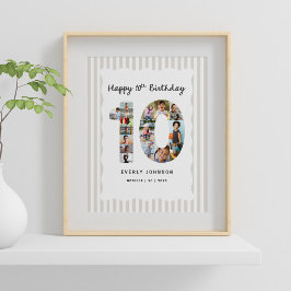 トレンディな10歳の誕生日番号フォトコラージュ 8X10 ポスター