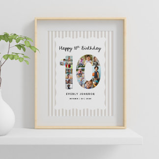 トレンディな10歳の誕生日番号フォトコラージュ 8X10 ポスター