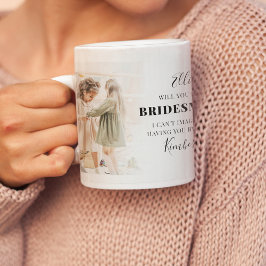 トレンディな2枚の写真を使った花嫁のお願いデザイン Will You Be My Bridesmai コーヒーマグカップ