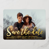 トレンディなQRコード スクリプト 結婚式 Save the Date フォト 箔招待状 (正面)