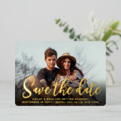 トレンディなQRコード スクリプト 結婚式 Save the Date フォト 箔招待状 (立ち正面)