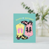 トレンディカウガール ウエスタンブーツ ランチ カウボーイ 誕生日 ポストカード (スタンド正面)