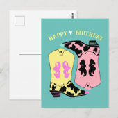 トレンディカウガール ウエスタンブーツ ランチ カウボーイ 誕生日 ポストカード (正面/裏面)