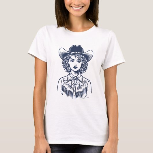 トレンディカウガール ウエスタン ラインアート Tシャツ (正面)