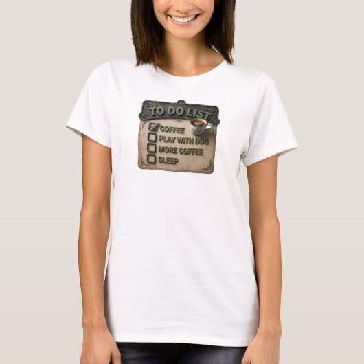トレンディゴールド コーヒーで犬と遊ぼう アートデザイン Tシャツ (正面)