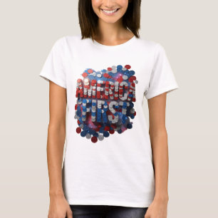 トレンディシルバー AMERICA FIRST ステートメント デザイン Tシャツ