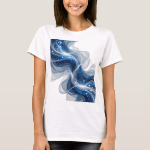 トレンディシルバー BLUE WAVES AND STARS 3Dテキストアート Tシャツ