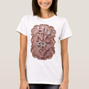 トレンディシルバーHUNGRY グラフィックデザイン Tシャツ