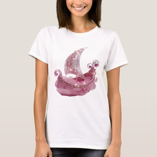 トレンディシルバーSWAROVSKI CRYSTAL SAILBOAT Tシャツ (正面)
