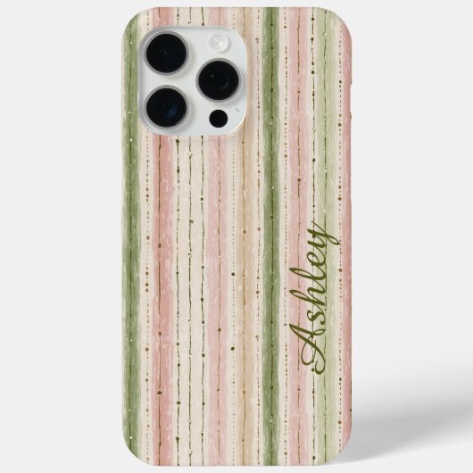 トレンディストライプ ピンク グリーン モノグラム Case-Mate iPhoneケース (裏面)