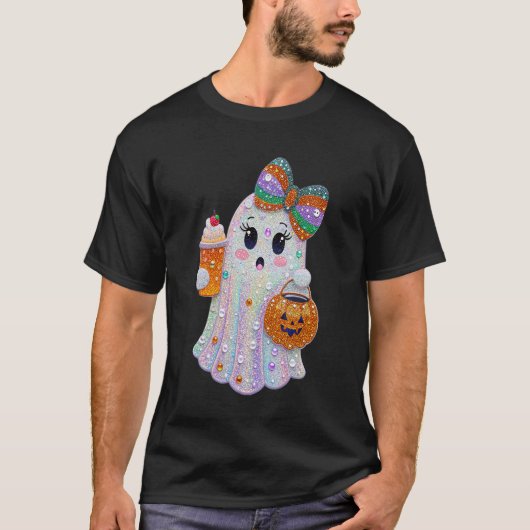 トレンディハロウィンラインストーン幽霊 Tシャツ (正面)