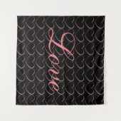 トレンディハートグレーカリグラフィーラブウェディング タペストリー (正面(横))