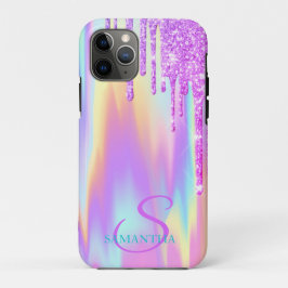 トレンディバイオレットラメドリップグラデーションホログラフィック iPhone 11 PROケース