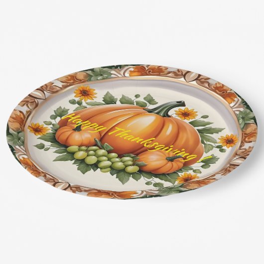 トレンディパンプキンサンクスギビング秋コレクション ペーパープレート (アングル)