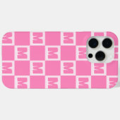 トレンディピンクモノグラム市松模様イニシャル Case-Mate iPhoneケース (裏面 (横))