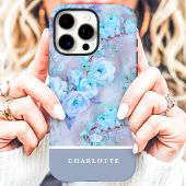 トレンディブルーローズ カスタムネーム フローラル Case-Mate iPhoneケース