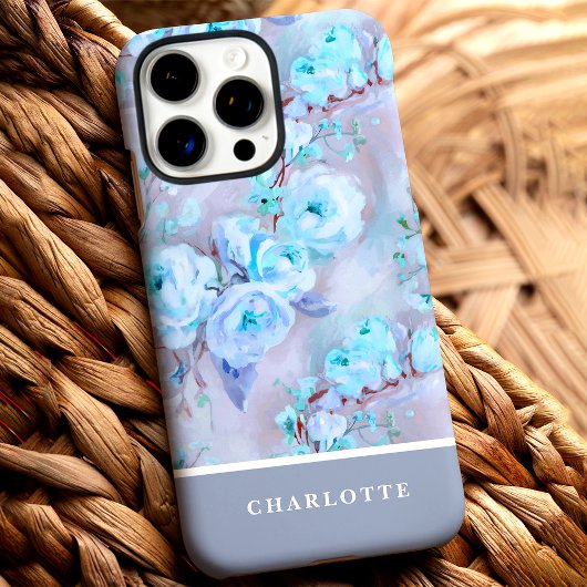トレンディブルーローズ カスタムネーム フローラル Case-Mate iPhoneケース