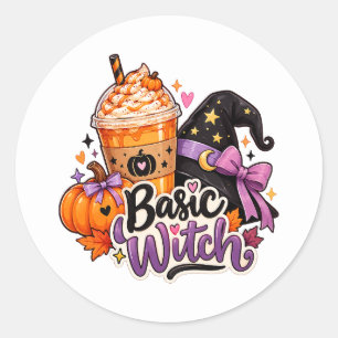 トレンディベーシックウィッチパンプキンスパイスハロウィンステッカー ラウンドシール