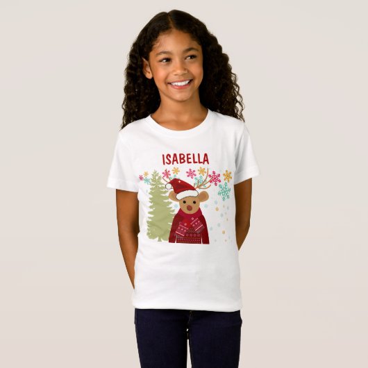 トレンディマッチング かわいい 赤鼻のトナカイ クリスマス Tシャツ (正面フル)