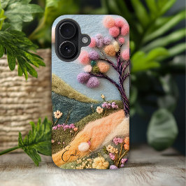 トレンディモダン フェルトフラワーの名入れ iPhone 16ケース