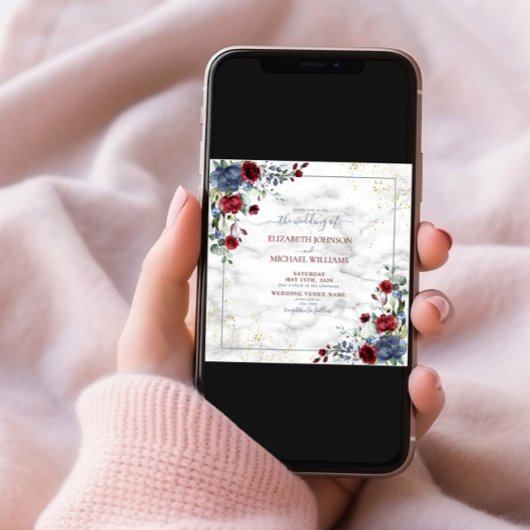 トレンディライトダスティブルーブルゴーニュ金ゴールドフローラスクエア 招待状