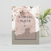 トレンディングMOSS赤面結婚のセージほこりっぽいピンク 招待状 (スタンド正面)