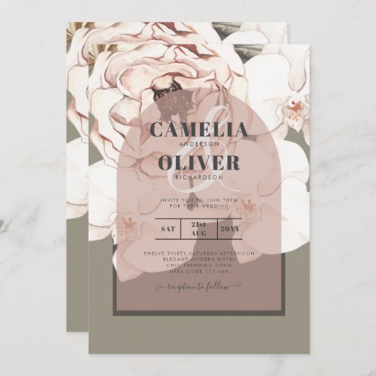 トレンディングMOSS赤面結婚のセージほこりっぽいピンク 招待状 (正面/裏面)