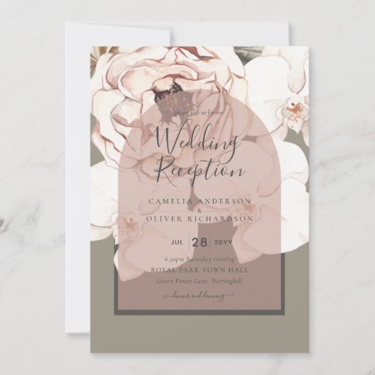 トレンディングMOSS赤面結婚のセージほこりっぽいピンク 招待状 (正面)