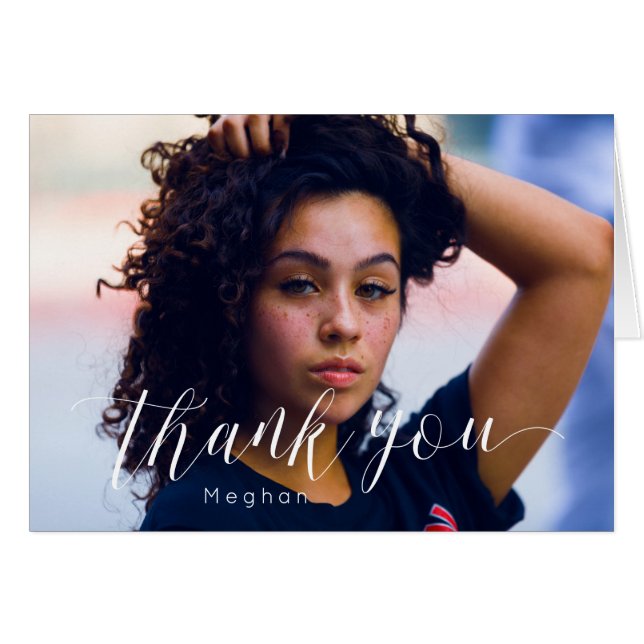 トレンディーありがとう – 書道スクリプトのカスタム写真 (正面横)