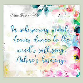 トレンディーうれしそうな水の色の花3" x 3" ポストイット