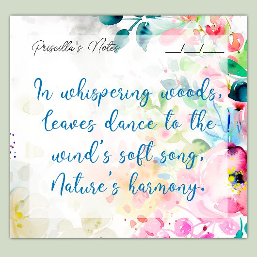 トレンディーうれしそうな水の色の花3" x 3" ポストイット