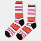 トレンディーうれしストライプのい色のパターンl赤lピンク ソックス (左)